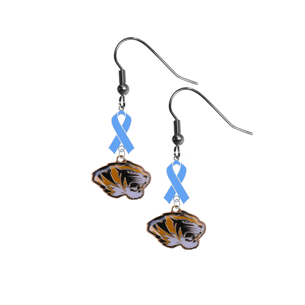Missouri Tigers Prostate Cancer Awareness Light Blue Ribbon Dangle Earrings