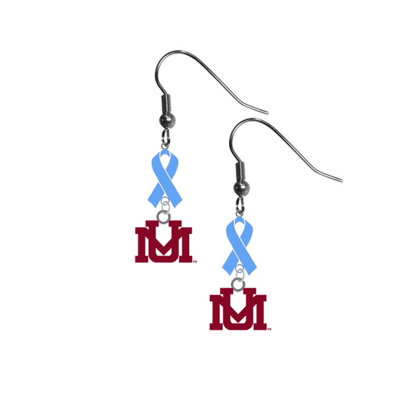 Montana Grizzlies Prostate Cancer Awareness Light Blue Ribbon Dangle Earrings