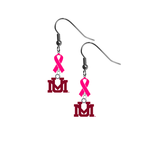Montana Grizzlies Breast Cancer Awareness Hot Pink Ribbon Dangle Earrings