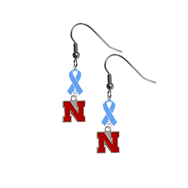 Nebraska Cornhuskers Prostate Cancer Awareness Light Blue Ribbon Dangle Earrings