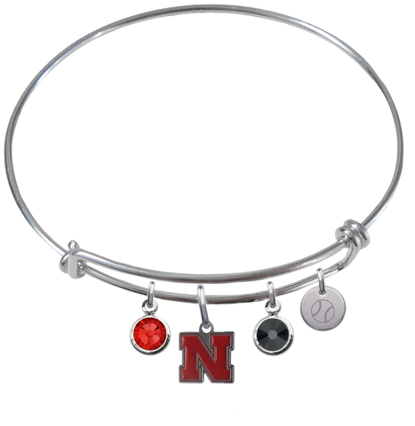 Nebraska Cornhuskers Softball Expandable Wire Bangle Charm Bracelet