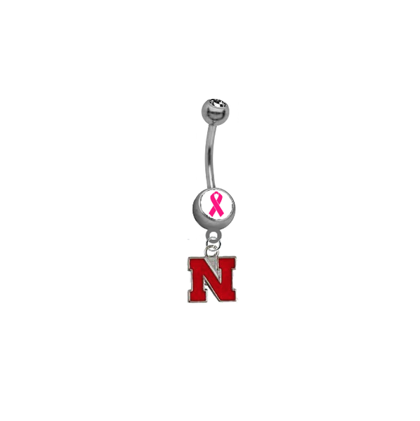Nebraska Cornhuskers Breast Cancer Awareness Belly Button Navel Ring