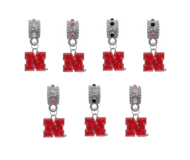 Nebraska Cornhuskers Glitter NCAA Crystal Rhinestone European Bracelet Charm