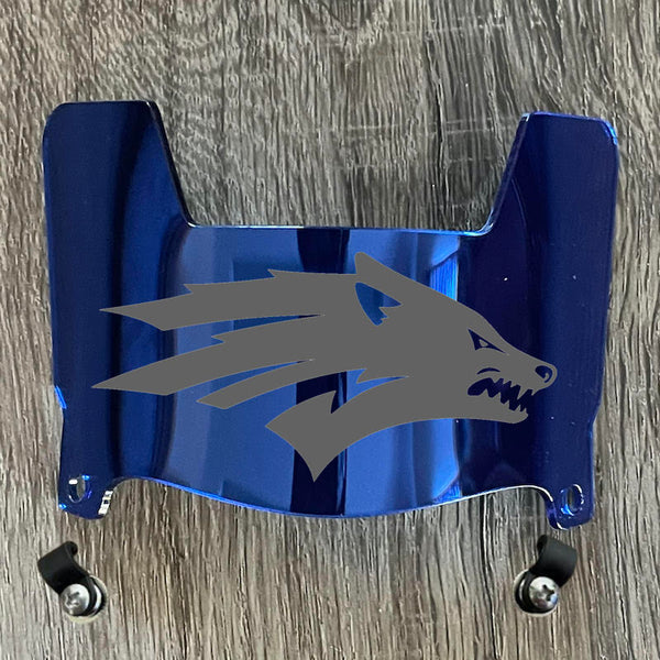 Nevada Wolf Pack Mini Football Helmet Visor Shield Blue Chrome Mirror w/ Clips