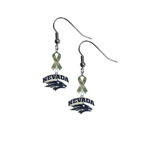 Nevada Wolf Pack Salute to Service Camouflage Camo Ribbon Dangle Earrings