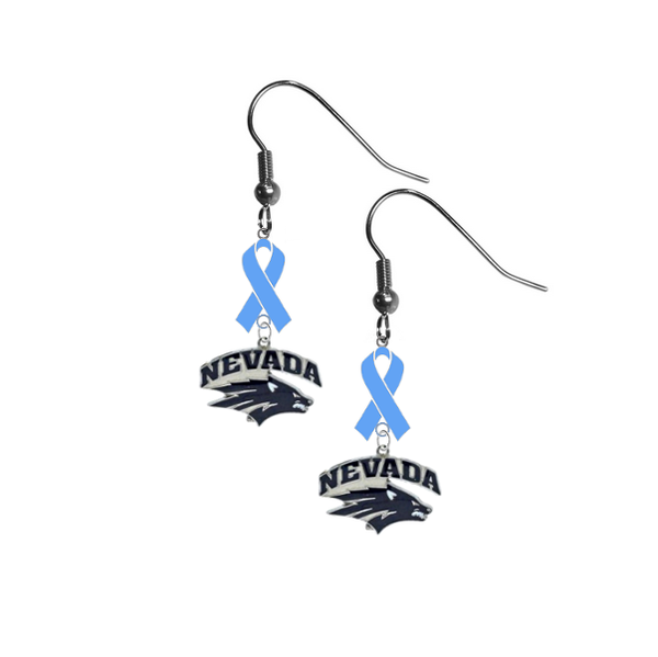 Nevada Wolf Pack Prostate Cancer Awareness Light Blue Ribbon Dangle Earrings