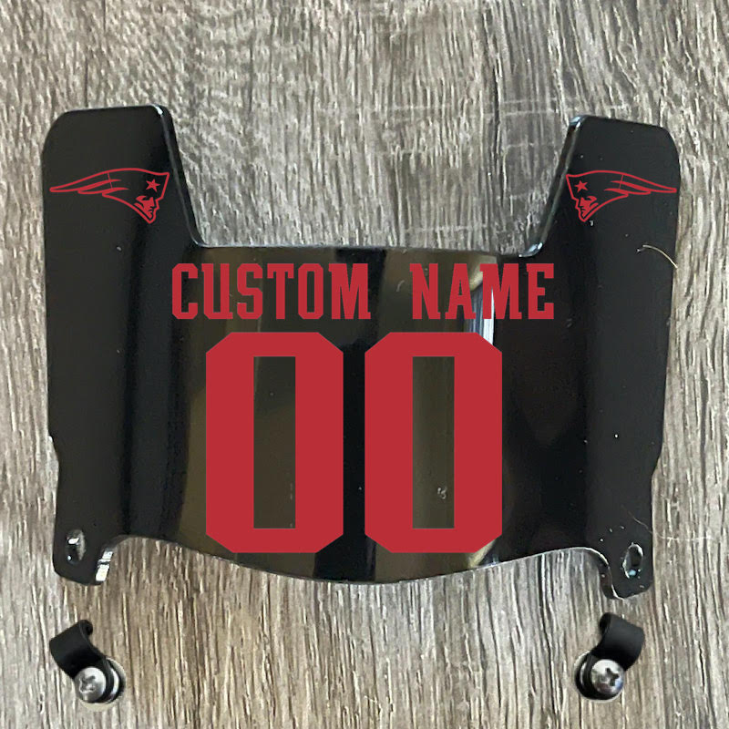 New England Patriots Custom Name & Number Mini Football Helmet Visor Shield Black Dark Tint w/ Clips - Red