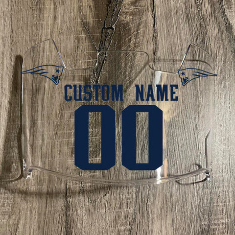 New England Patriots Custom Name & Number Full Size Football Helmet Visor Shield Clear w/ Clips - Navy Blue