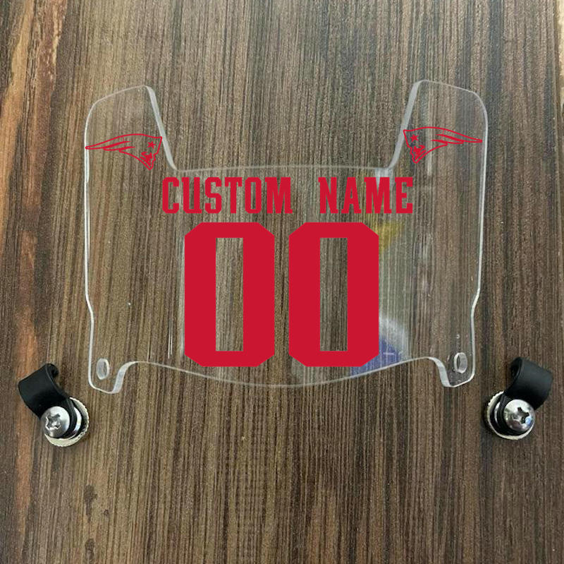 New England Patriots Custom Name & Number Mini Football Helmet Visor Shield Clear w/ Clips - Red