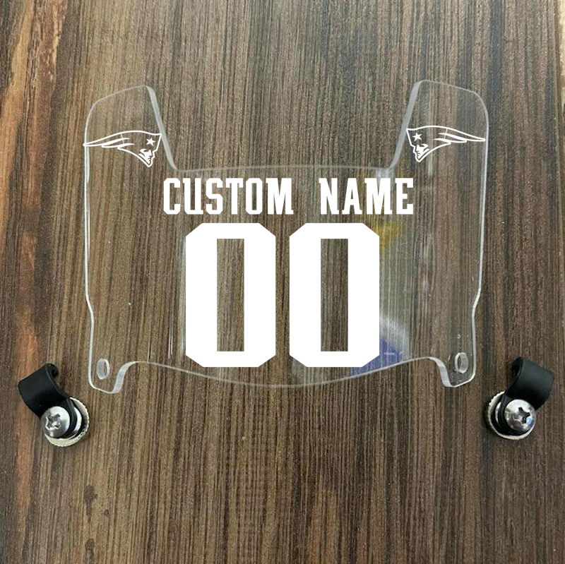 New England Patriots Custom Name & Number Mini Football Helmet Visor Shield Clear w/ Clips - White