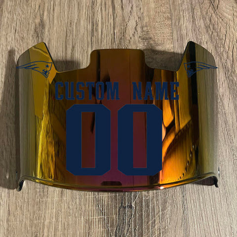 New England Patriots Custom Name & Number Full Size Football Helmet Visor Shield Red Iridium Mirror w/ Clips - Navy Blue