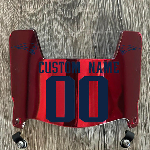 New England Patriots Custom Name & Number Mini Football Helmet Visor Shield Red Chrome Mirror w/ Clips - Navy Blue