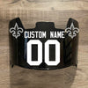 New Orleans Saints Custom Name & Number Full Size Football Helmet Visor Black Dark Tint w/ Clips - White