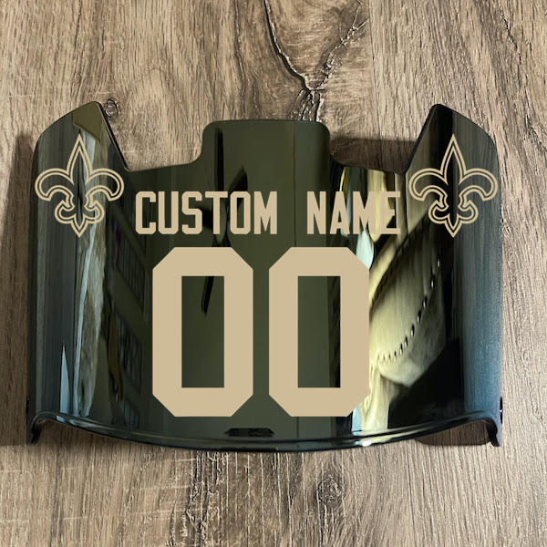 New Orleans Saints Custom Name & Number Full Size Football Helmet Visor Gold Iridium Mirror Clear w/ Clips - Metallic Gold