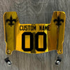 New Orleans Saints Custom Name & Number Mini Football Helmet Visor Shield Gold Chrome Mirror w/ Clips - Black