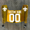 New Orleans Saints Custom Name & Number Mini Football Helmet Visor Shield Gold Chrome Mirror w/ Clips - White