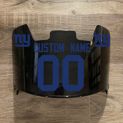 New York Giants Custom Name & Number Full Size Football Helmet Visor Shield Black Dark Tint w/ Clips - Blue