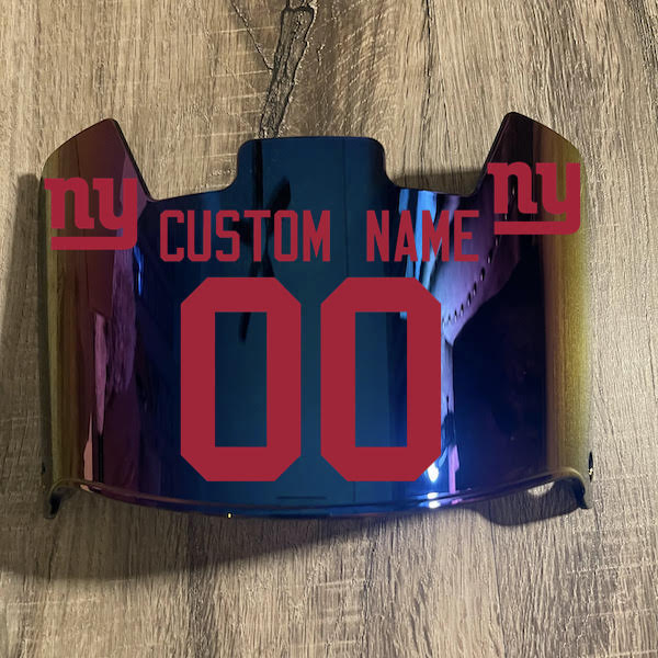 New York Giants Custom Name & Number Full Size Football Helmet Visor Shield Blue Iridium Mirror w/ Clips - Red