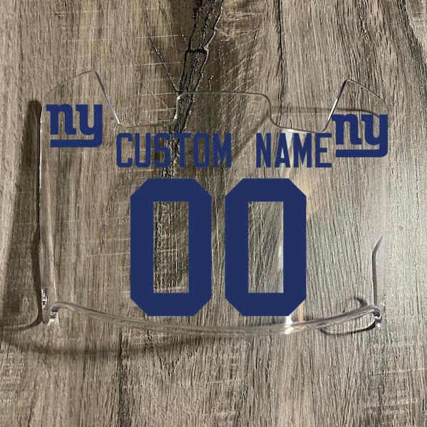 New York Giants Custom Name & Number Full Size Football Helmet Visor Shield Clear w/ Clips - Blue