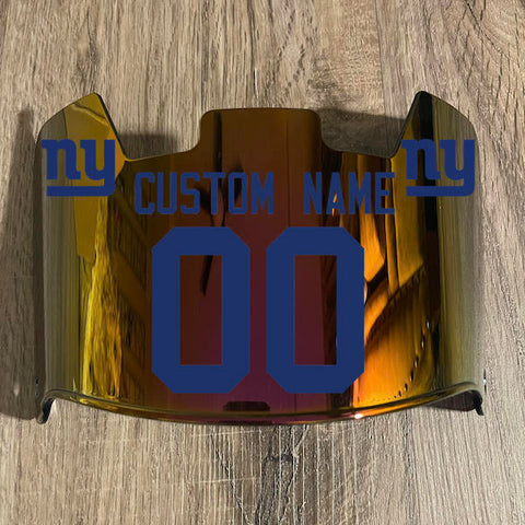 New York Giants Custom Name & Number Full Size Football Helmet Visor Shield Red Iridium Mirror w/ Clips - Blue