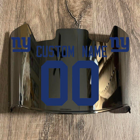 New York Giants Custom Name & Number Full Size Football Helmet Visor Shield Silver Chrome Mirror w/ Clips - Blue