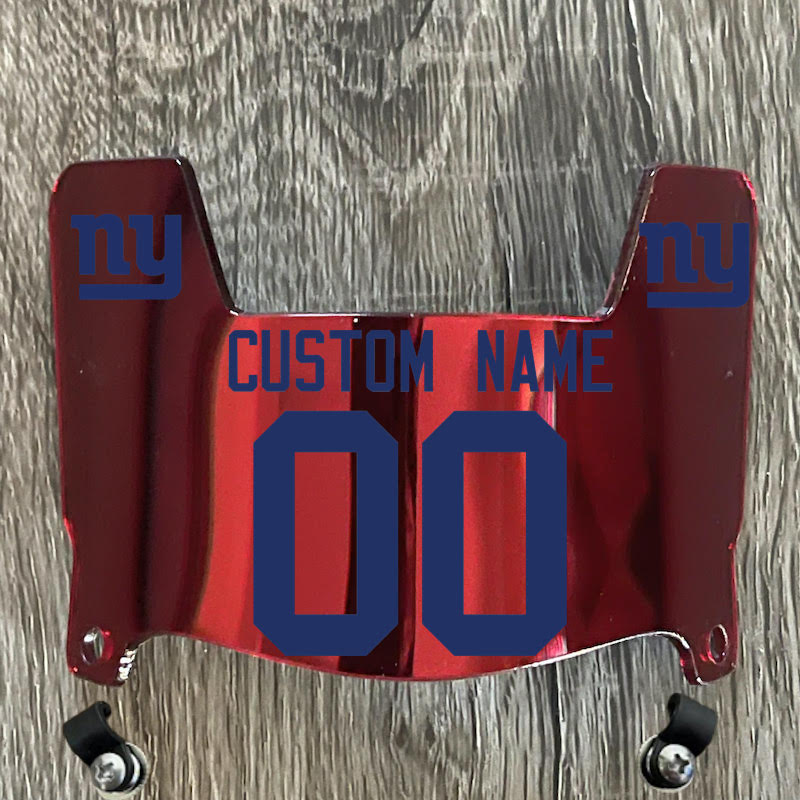 New York Giants Custom Name & Number Mini Football Helmet Visor Shield Red Chrome Mirror w/ Clips - Blue