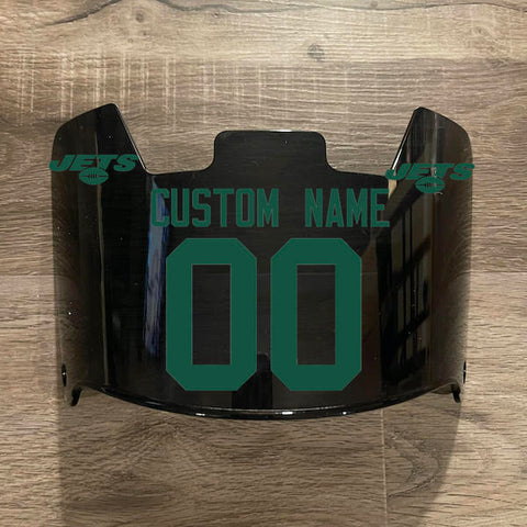 New York Jets Custom Name & Number Full Size Football Helmet Visor Shield Black Dark Tint w/ Clips - Green