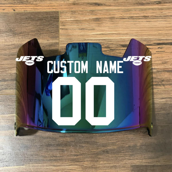 New York Jets Custom Name & Number Full Size Football Helmet Visor Shield Green Iridium Mirror w/ Clips - White