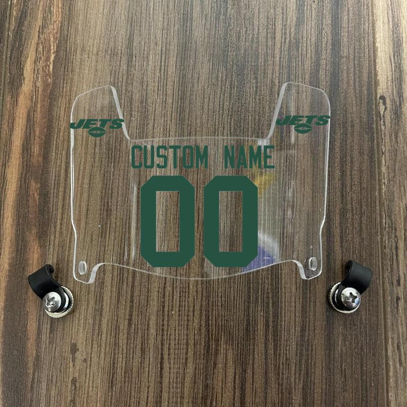 New York Jets Custom Name & Number Mini Football Helmet Visor Shield Clear w/ Clips - Green