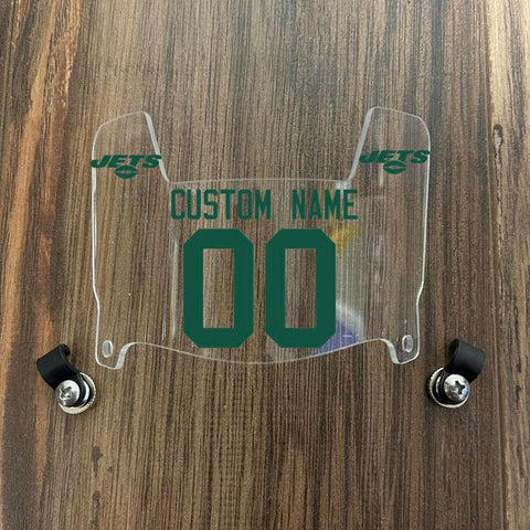 New York Jets Custom Name & Number Mini Football Helmet Visor Shield Clear w/ Clips - Green