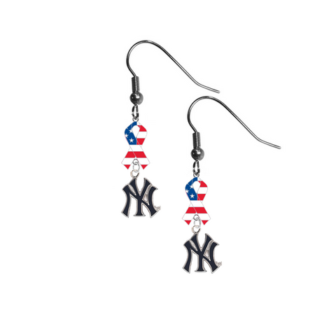 New York Yankees Style 2 MLB USA American Flag Ribbon Dangle Earrings