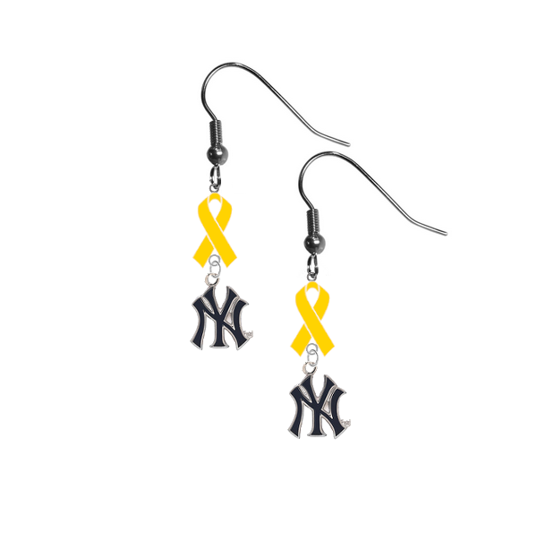 New York Yankees Style 2 MLB Childhood Cancer Awareness Yellow Ribbon Dangle Earrings