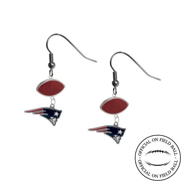 New England Patriots NFL Authentic Official On Field Leather Football Dangle Earrings