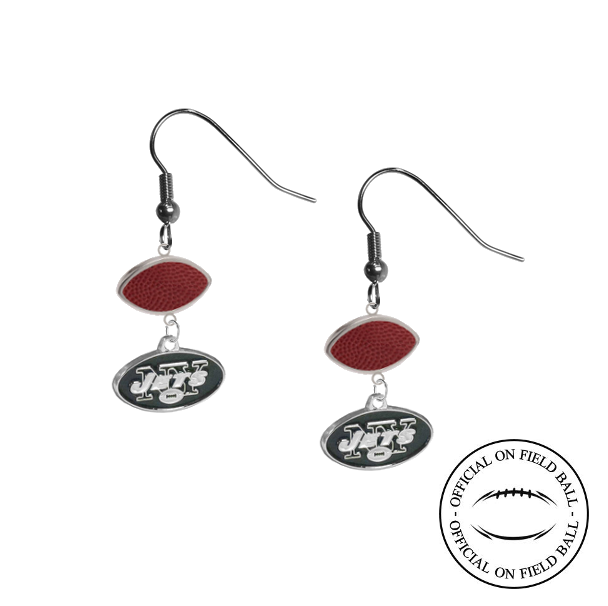 New York Jets NFL Authentic Official On Field Leather Football Dangle Earrings