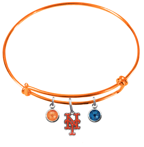 New York Mets Orange MLB Expandable Wire Bangle Charm Bracelet