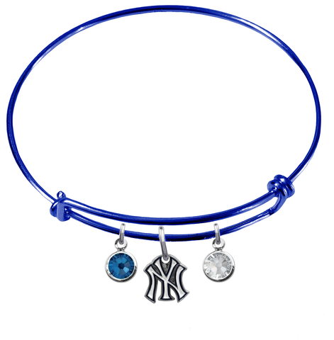 New York Yankees Blue MLB Expandable Wire Bangle Charm Bracelet