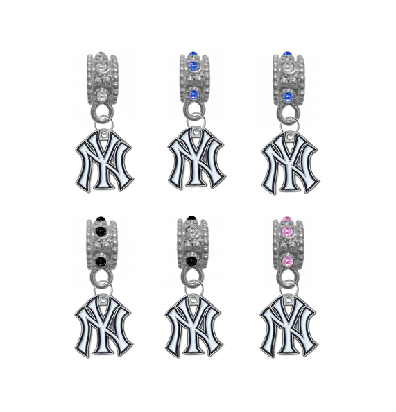 New York Yankees MLB Baseball Crystal Rhinestone European Bracelet Charm