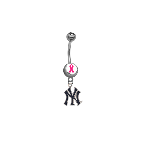 New York Yankees Style 2 Breast Cancer Awareness Belly Button Navel Ring