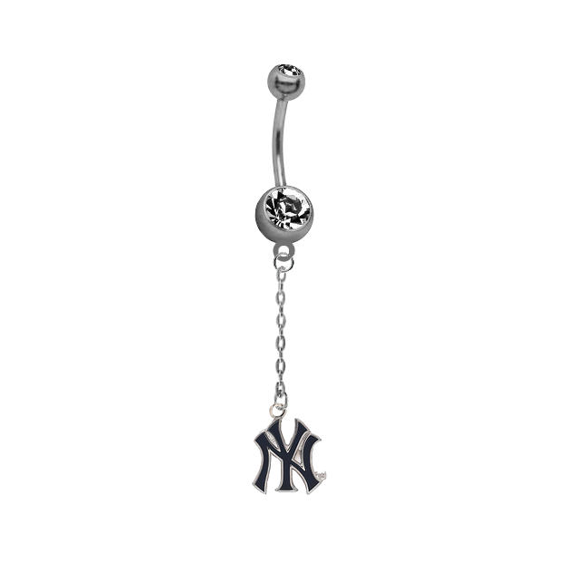 New York Yankees Style 2 Dangle Chain Belly Button Navel Ring