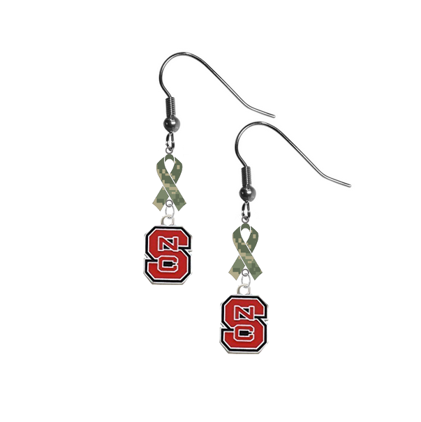 North Carolina State Wolfpack Salute to Service Camouflage Camo Ribbon Dangle Earrings