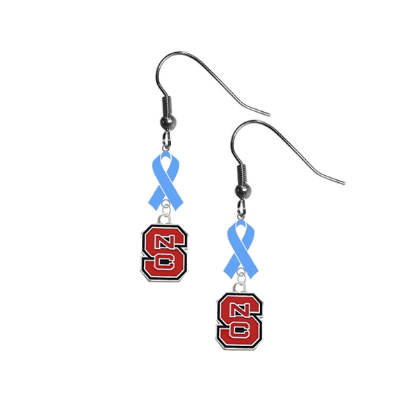 North Carolina State Wolfpack Prostate Cancer Awareness Light Blue Ribbon Dangle Earrings
