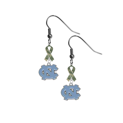 North Carolina Tar Heels Salute to Service Camouflage Camo Ribbon Dangle Earrings