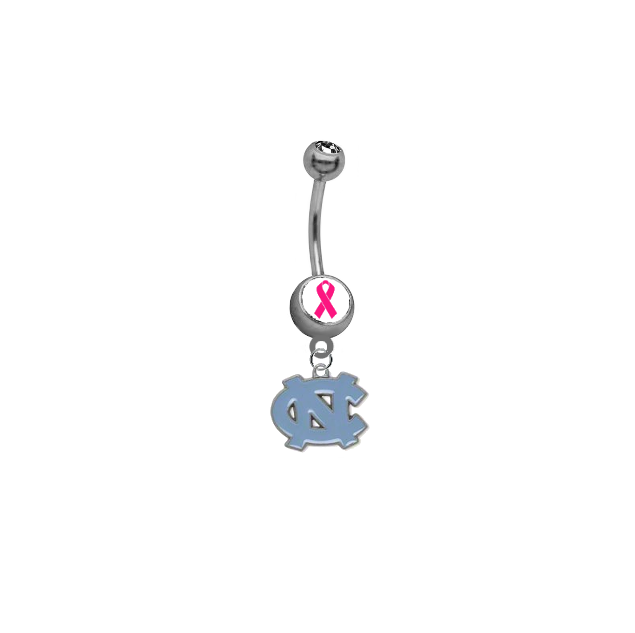 North Carolina Tar Heels Breast Cancer Awareness Belly Button Navel Ring