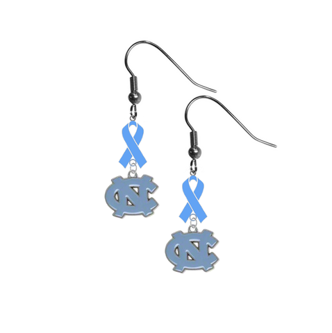 North Carolina Tar Heels Prostate Cancer Awareness Light Blue Ribbon Dangle Earrings