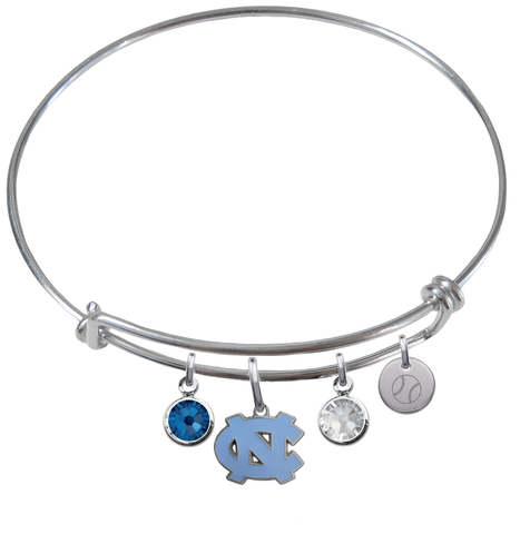 North Carolina Tar Heels Baseball Expandable Wire Bangle Charm Bracelet