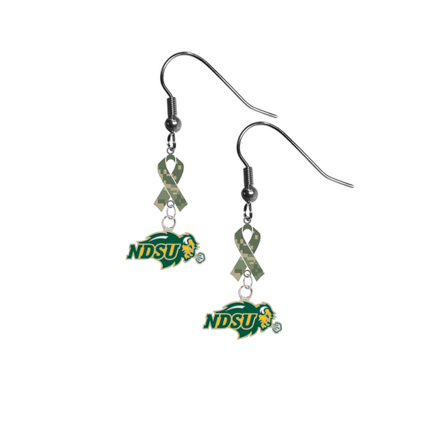 North Dakota State Bison Salute to Service Camouflage Camo Ribbon Dangle Earrings