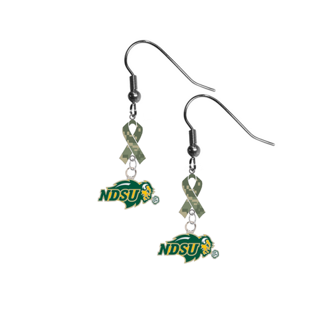 North Dakota State Bison Salute to Service Camouflage Camo Ribbon Dangle Earrings