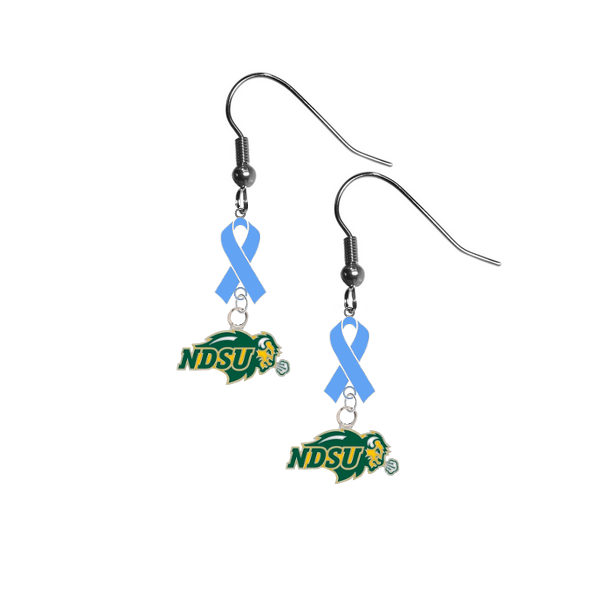 North Dakota State Bison Prostate Cancer Awareness Light Blue Ribbon Dangle Earrings
