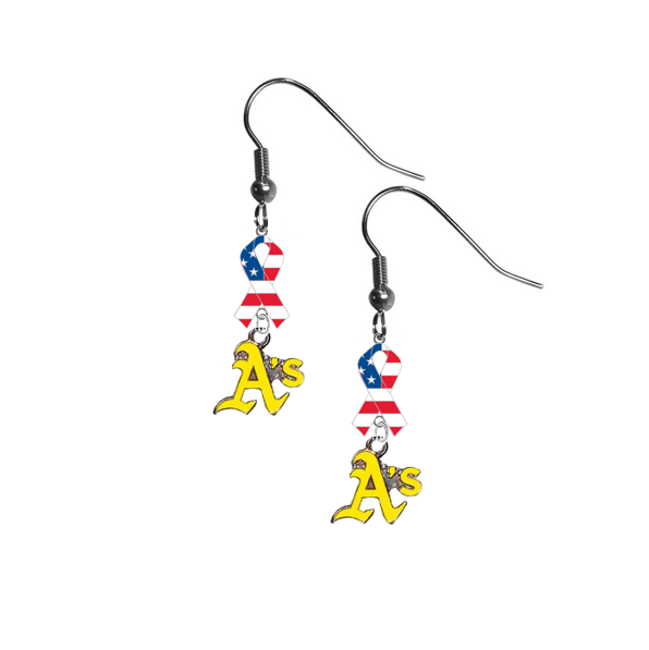 Oakland Athletics Style 2 MLB USA American Flag Ribbon Dangle Earrings