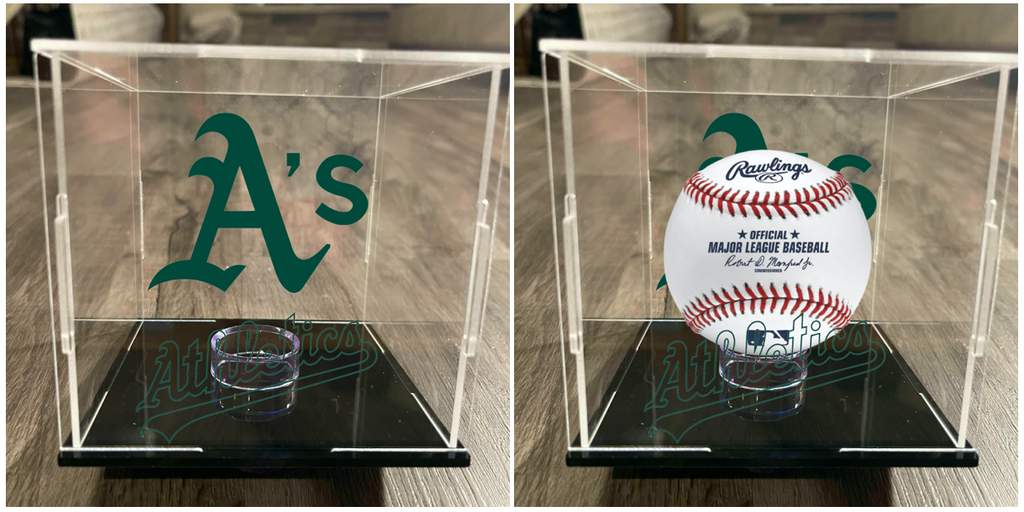 Oakland Athletics Single Acrylic UV Baseball Display Case Cube w/ Ball Holder